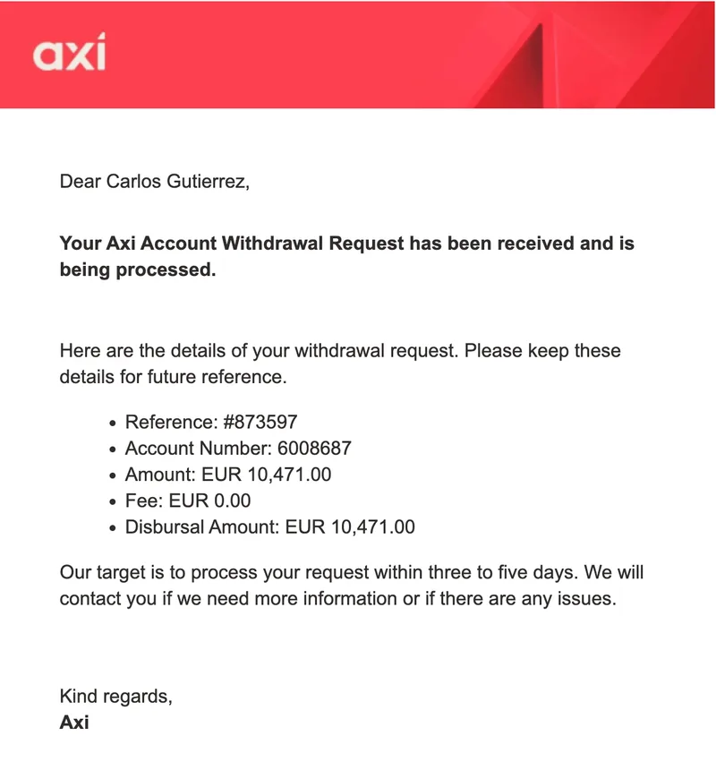Retiro procesado en Axi