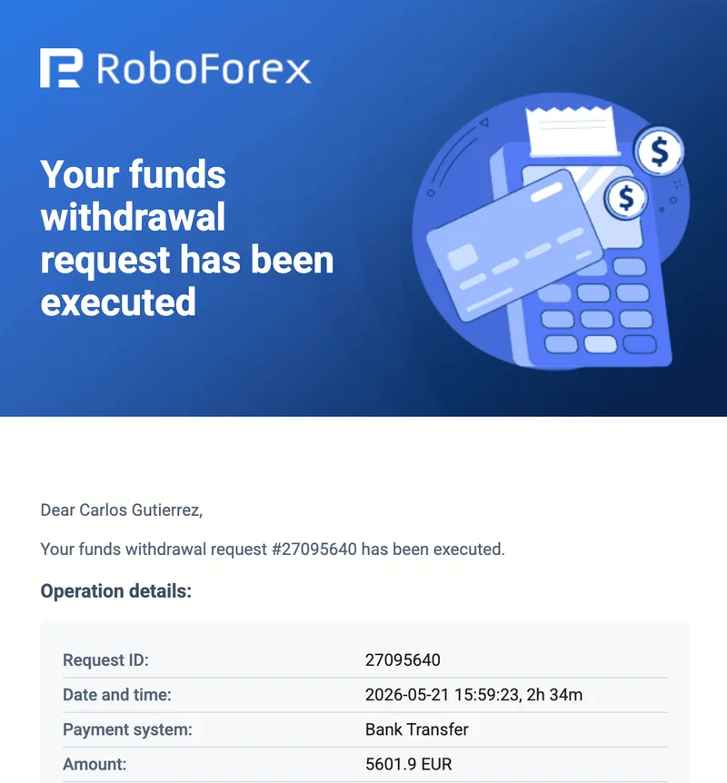 Retiro ejecutado en RoboForex